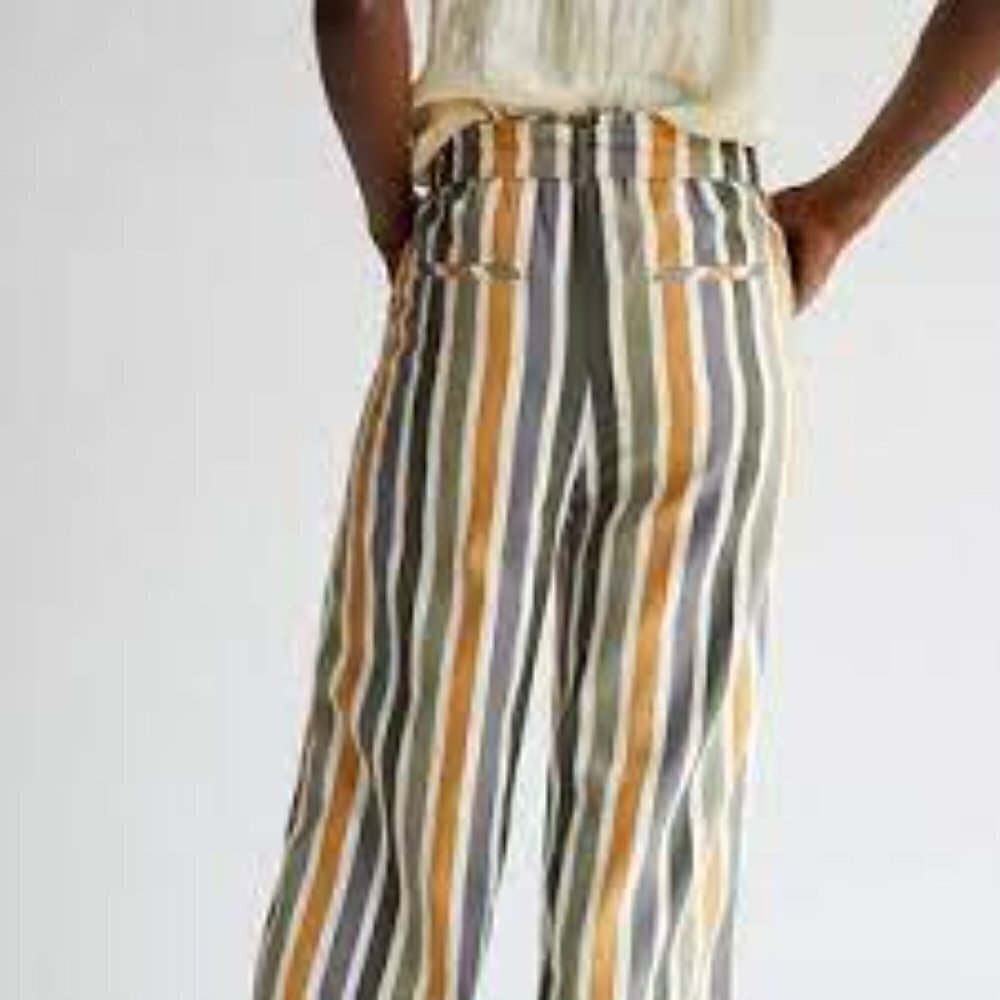 Anthropologie Multicolor Striped Belted Straight Leg Women Pants Size S - Picture 3 of 11
